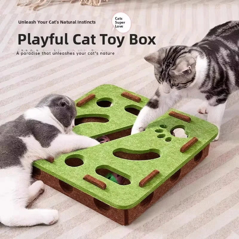 Cat Puzzle Toy Felt Play Box – Interactive Indoor Exercise Toy with Ball